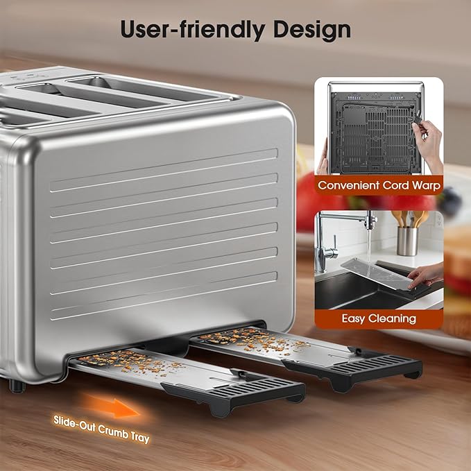 4 Slice Toaster Wide Slot– Dual Digital TouchScreen & Independent Control Panel - Image 8