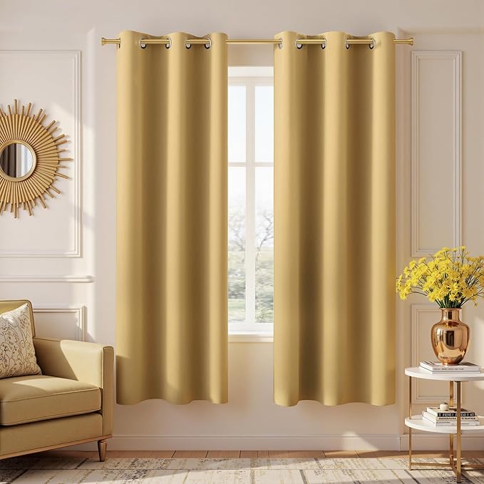KOUFALL Sun Light Gold Curtains 42x72 Inches Long by KOUFALL