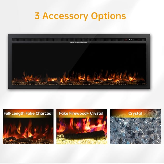 50" Electric Fireplace, Ultra-Thin Recessed/Wall Mounted Electric Fireplace - Image 4