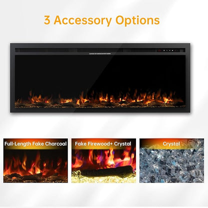 50" Electric Fireplace, Ultra-Thin Recessed/Wall Mounted Electric Fireplace - Image 4
