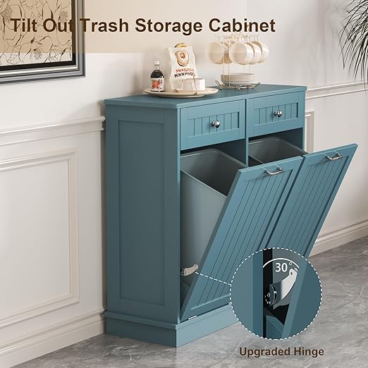 Tilt Out Trash Cabinet with Double Hidden Trash Can Holder, Kitchen Free - Image 8