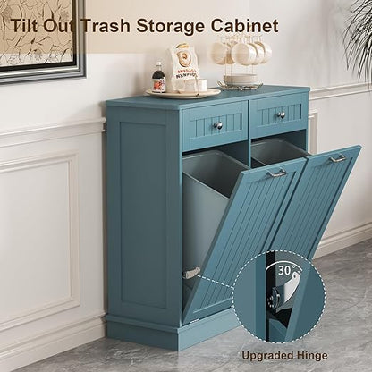 Tilt Out Trash Cabinet with Double Hidden Trash Can Holder, Kitchen Free - Image 8