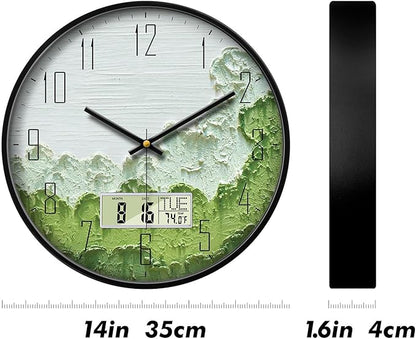 SCOAGE Modern Wall Clock with Temperature Green Forest Large Display - Image 7