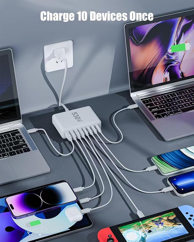 530W USB C Charger Block, 8-Port USB C Charging Station GaN IV Travel - Image 2