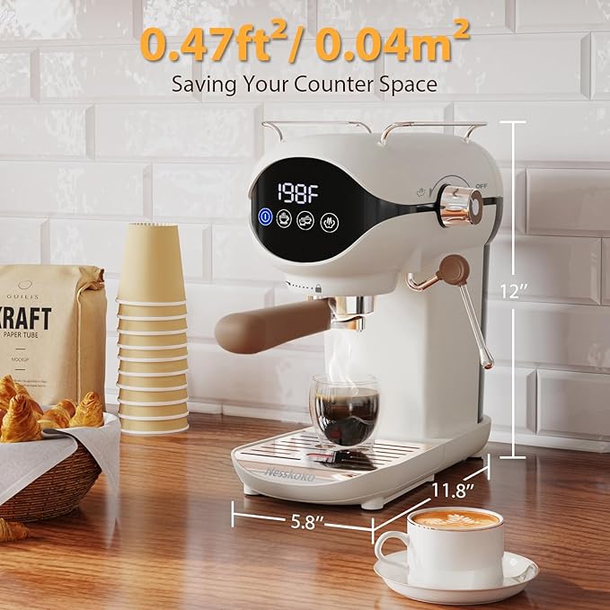 Espresso Machine with Steam Milk Frother Semi Automatic 20 Bar Compact White - Image 5