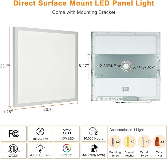 Mcacggo 2x2 LED Flat Panel Light Surface Mount, 40W-30W-20W & 3000K-4000K-5000K - Image 8