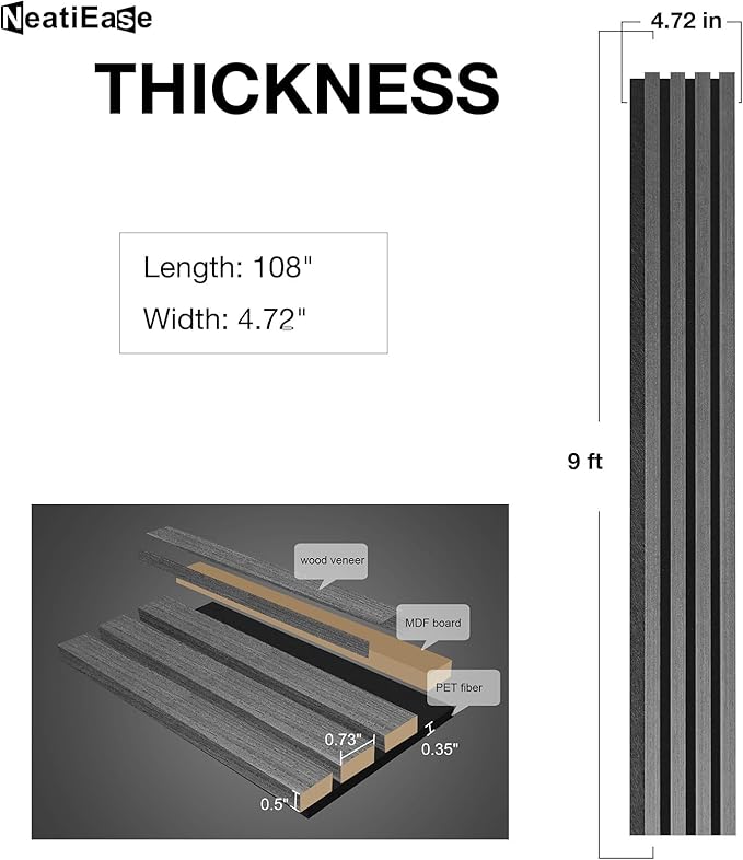 NeatiEase Wood Wall Panels, 9 Feet Acoustic Slat Wall Panels - Image 4