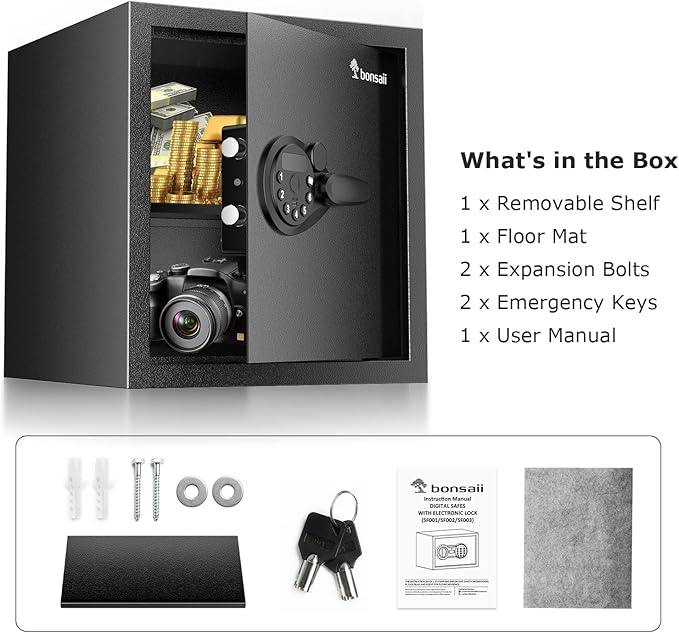 Bonsaii Security Safe Box, 1.2 Cubic Feet Large Document Safe Box, New Type of - Image 8