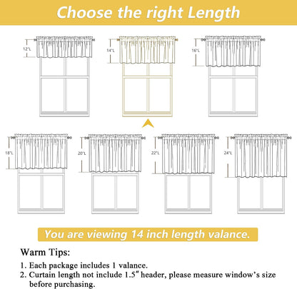 Linen Valances for Windows 1 Pcs, Light Filtering Textured Farmhouse Short Small Valance Curtains for Bathroom Basement Living Room Bedroom, Rod Pocket Half Curtains Over Sink, 60Wx14L Inch