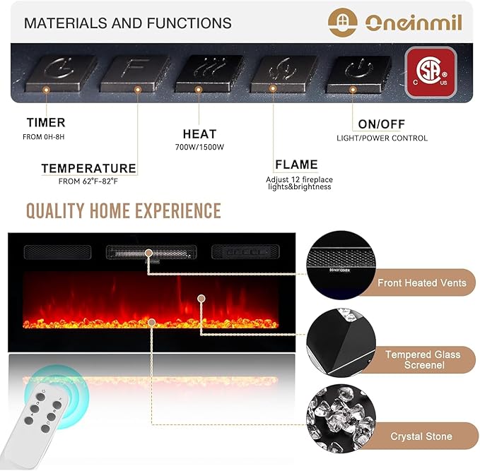 70 Inch Gray Electric Fireplace TV Stand, 2-Tier Media Console Fits TVs Up to - Image 6