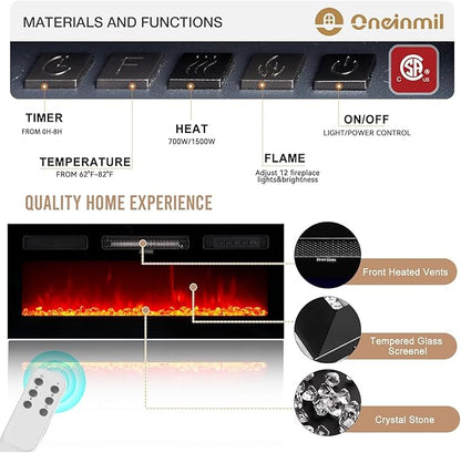 70 Inch Gray Electric Fireplace TV Stand, 2-Tier Media Console Fits TVs Up to - Image 6