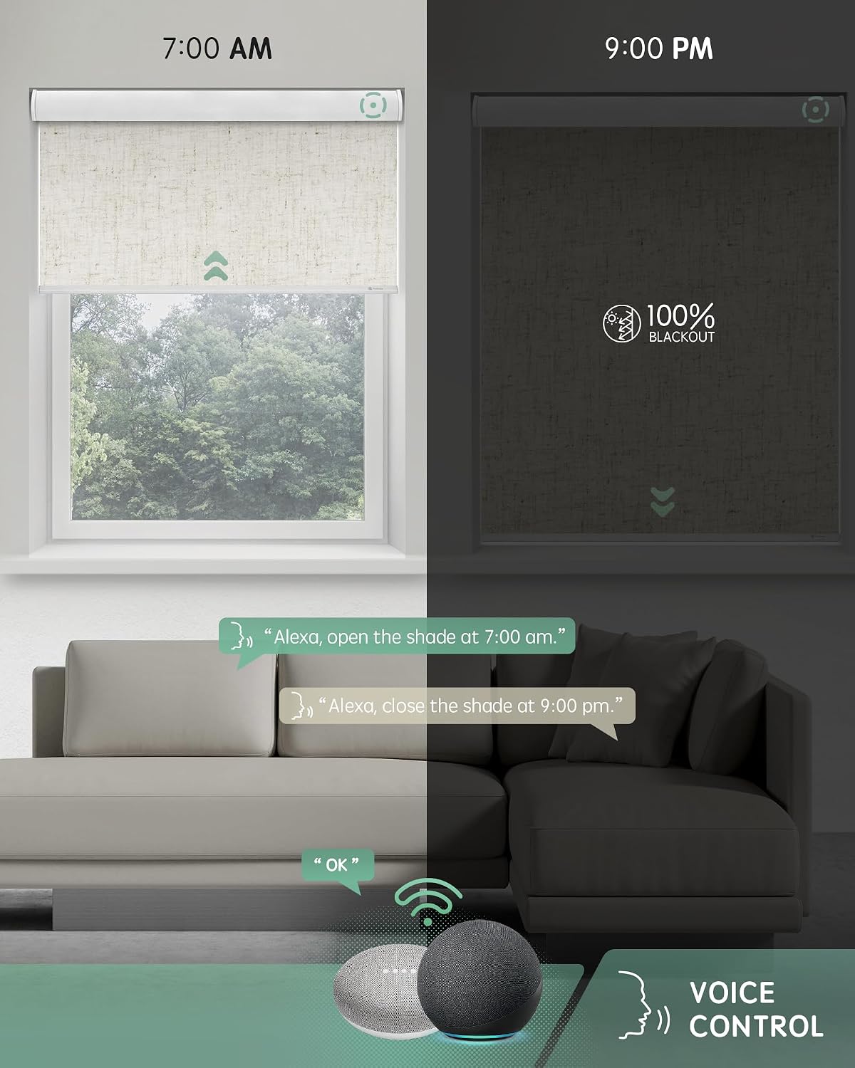 Yoolax Motorized Blinds with Remote, Blackout Linen Beige, 22" W x 72&qu...