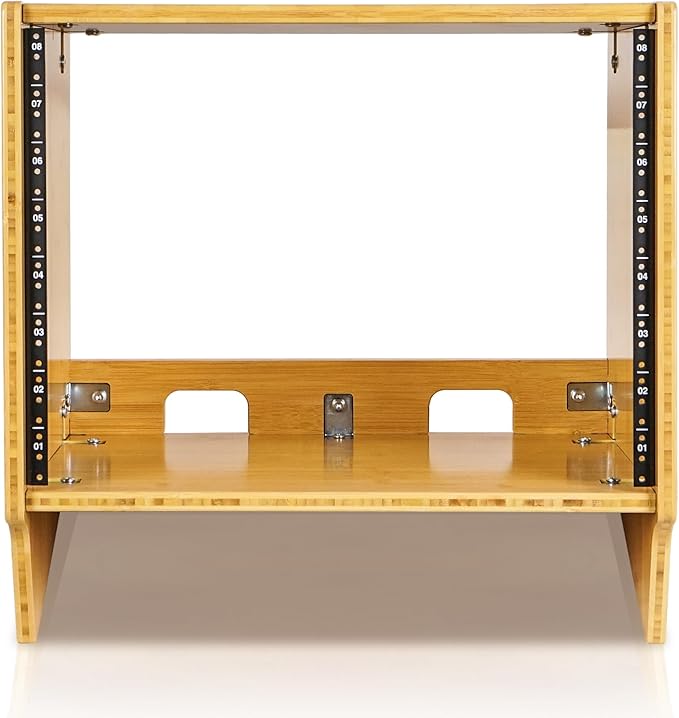 Sound Town DIY 8U Angled Desktop Turret Studio Rack, Solid Carbonized Bamboo - Image 2