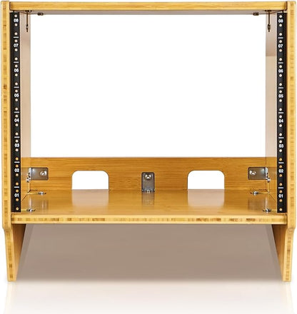 Sound Town DIY 8U Angled Desktop Turret Studio Rack, Solid Carbonized Bamboo - Image 2