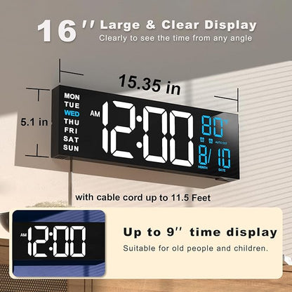 JALL 16" Large Digital Wall Mount Clock, Count Down Timer, Big LED, RGB Color - Image 2