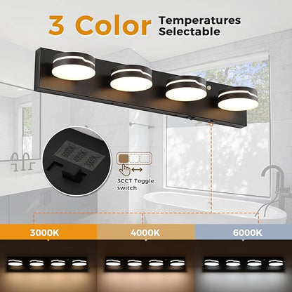 26In Motion Sensor Vanity Light, Matte Black 3CCT 4-Light Modern LED Bathroom - Image 6