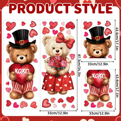 Celltestria Extra Large Valentines Window Clings Love Heart Valentines Bear Window Decals Stickers for Holiday Home Office School Party Gifts Decor Glass Decoration