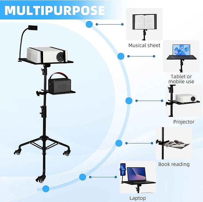 STEADUS Projector Stand Tripod – 24 to 59 Inch Adjustable Height – Dual Shelves - Image 5