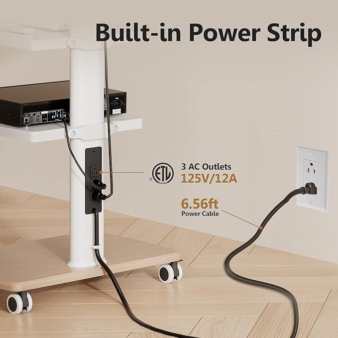 FITUEYES Rolling TV Stand with Power Outlets, Swivel Portable TV Stand - Image 2