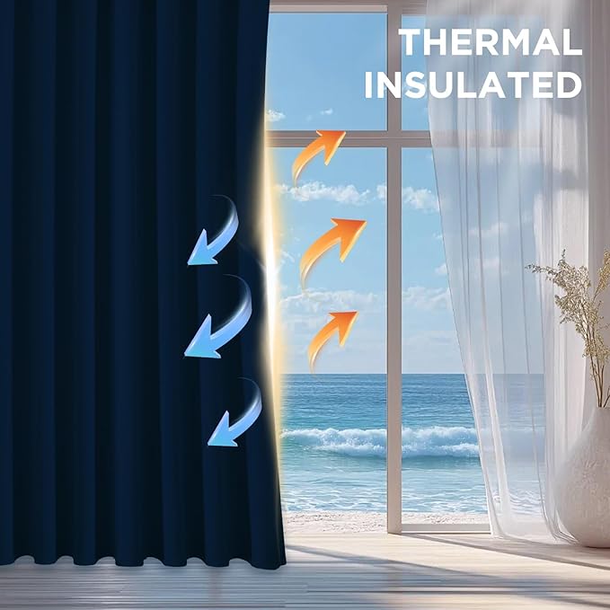 CUCRAF Navy Blue Blackout Curtains 72 Inches Long, Thermal Insulated Noise - Image 4
