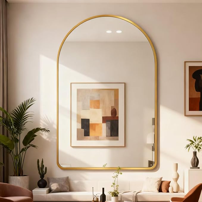 26x38 inch Gold Tempered Glass Large Arched Mirror - Image 6