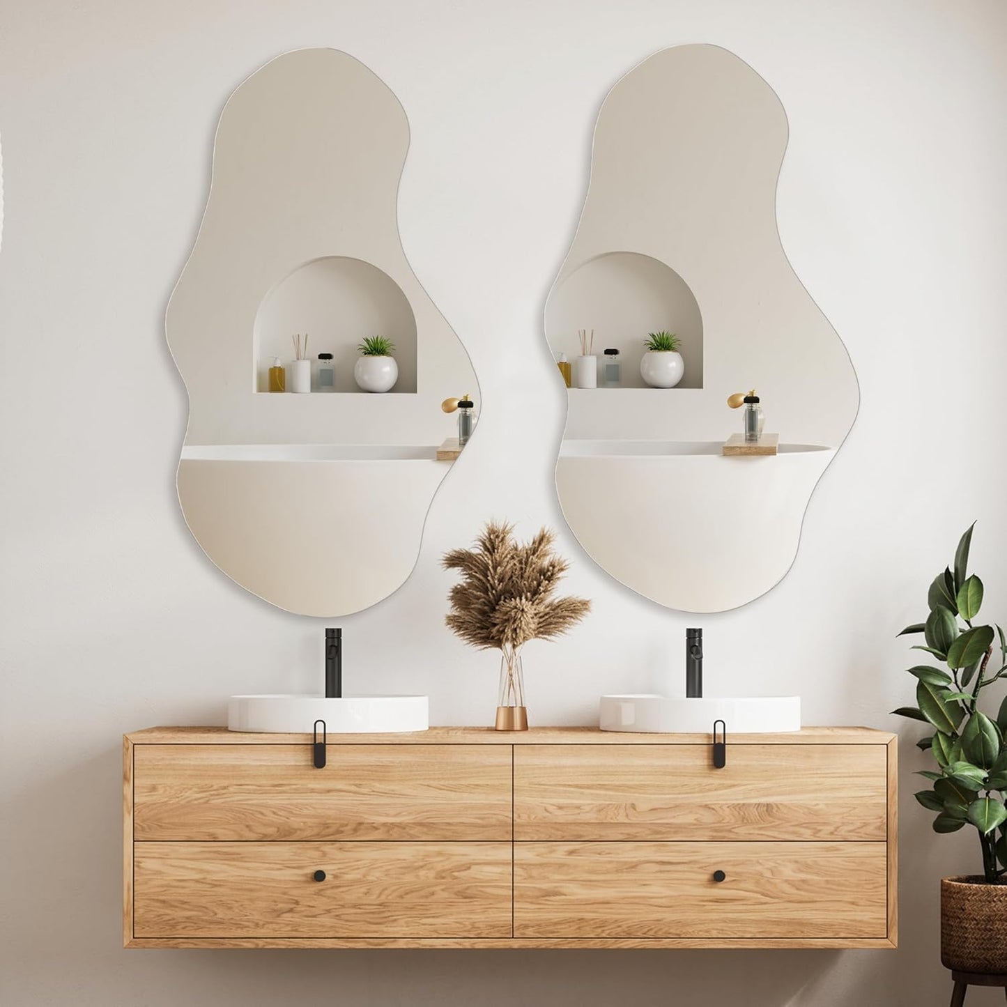 PERFNIQUE Irregular Wall Mirror Asymmetrical Mirror, 43''x24'' Decorative Modern Wall Decor for Bathroom Bedroom Living Room Entryway, Cloud Frameless, Wall Mounted(43''x24'', Cloud)
