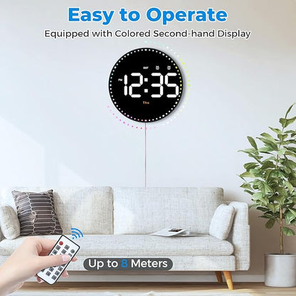 SZELAM Digital Wall Clock, Adjustable Brightness, Temperature, 12/24 H - Image 4