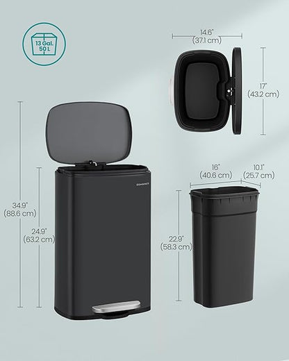 SONGMICS 13 Gallon Trash Can, Stainless Steel Kitchen Garbage Can, Recycling or - Image 6