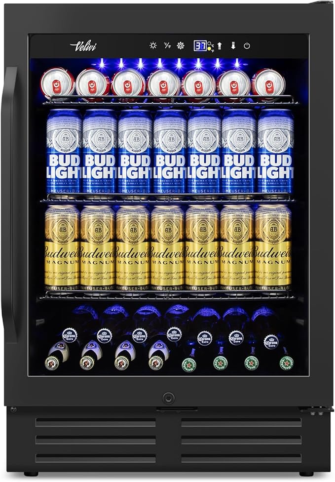24" Black Beverage Refrigerator Cooler: 24Inch Built-In Under Counter Fridge by Velivi-SpecialistinFridge