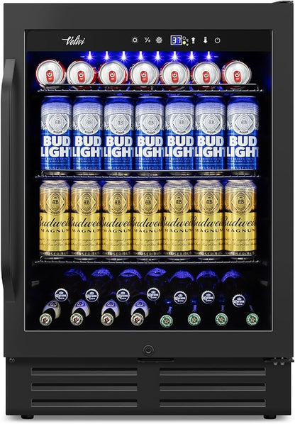 24" Black Beverage Refrigerator Cooler: 24Inch Built-In Under Counter Fridge by Velivi-SpecialistinFridge