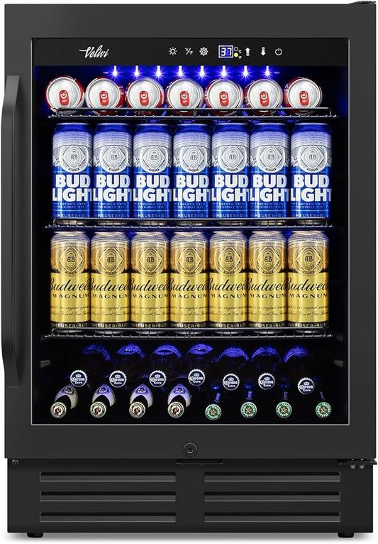 24" Black Beverage Refrigerator Cooler: 24Inch Built-In Under Counter Fridge by Velivi-SpecialistinFridge