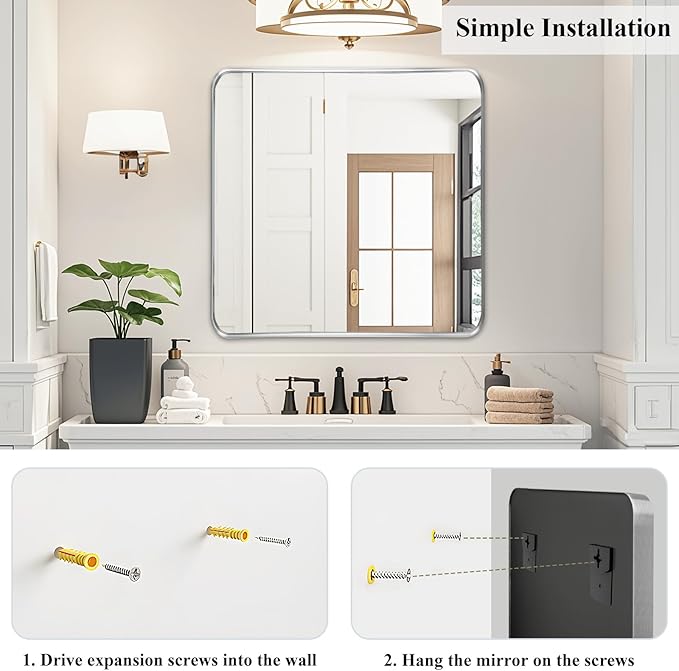 Fabuday Silver Wall Mirror for Bathroom - Image 4