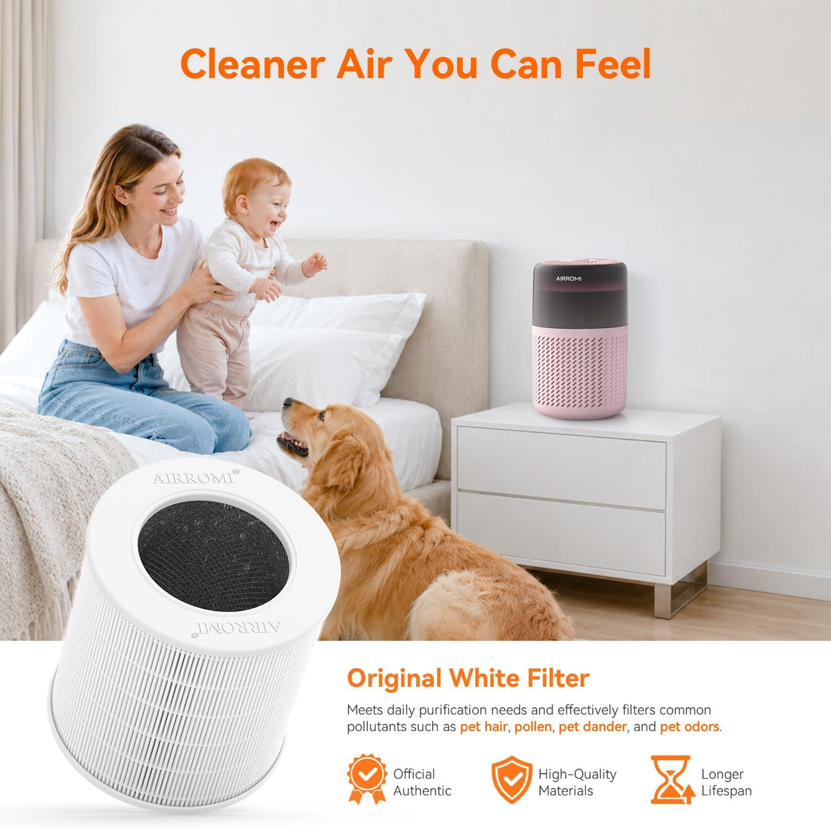 airromi hepa air purifier for bedroom&home,pet air purifier, front angle view