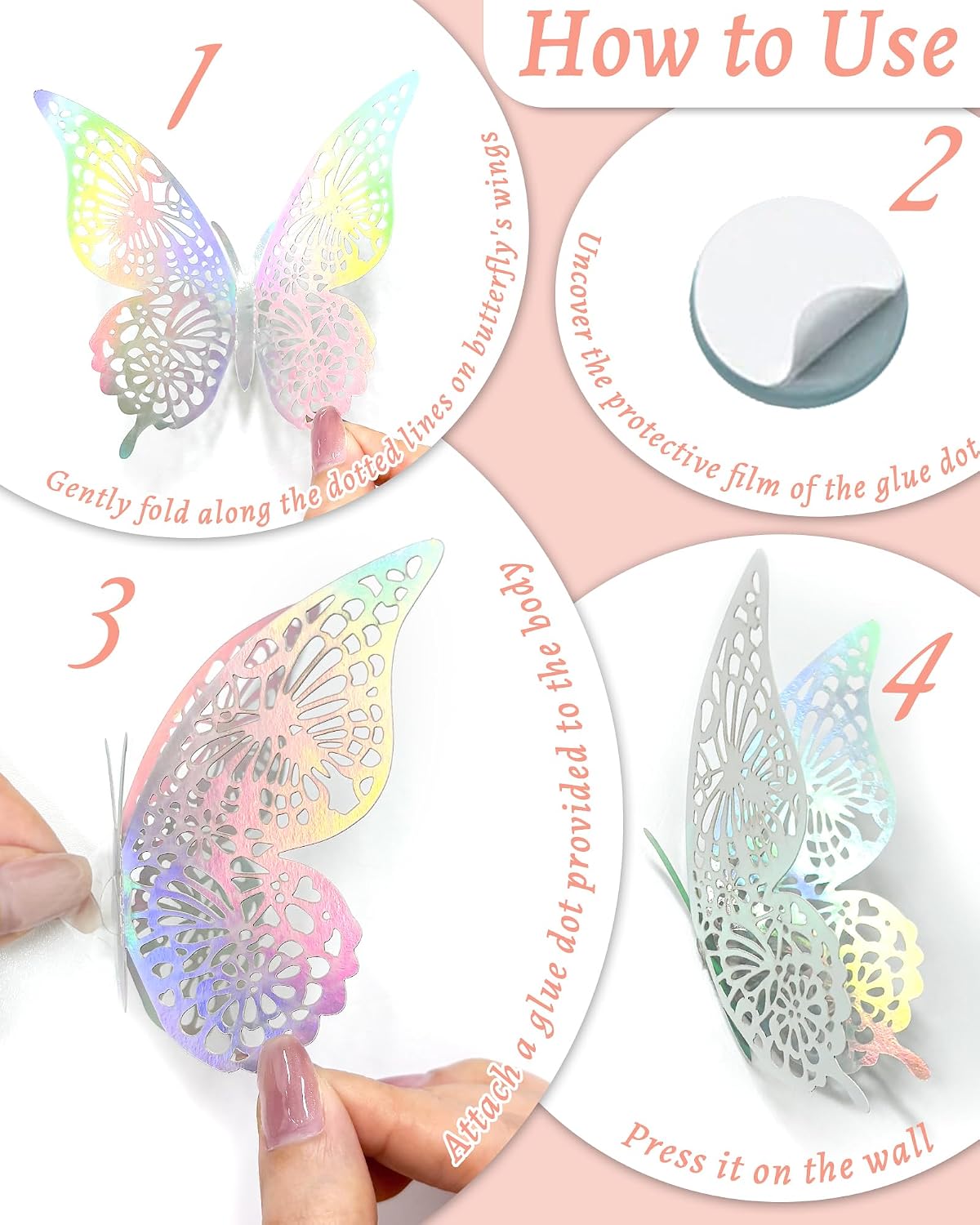 72Pcs 3D Butterfly Wall Decor, Laser Butterfly Decorations, 4 Styles 3 Sizes Removable Butterflies Room Decor Butterflies Wall Stickers for Birthday Party Garden Tea Cake Flower Decorations