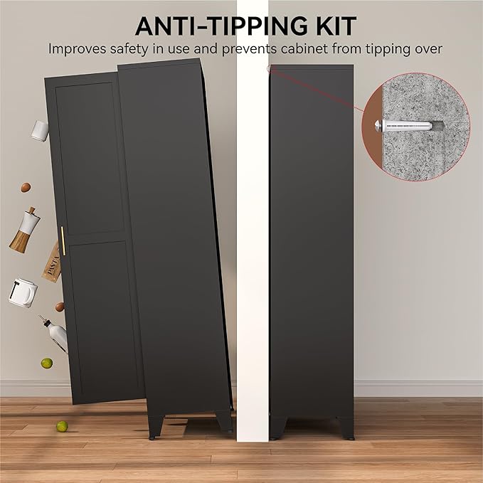 COFaR 61" Tall Pantry Cabinet in Black, Modern Storage Cabinet - Image 7