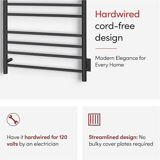 WarmlyYours Malta Heated Towel Rack, 11-Bar Electric Towel Warmer, Hardwired - Image 10