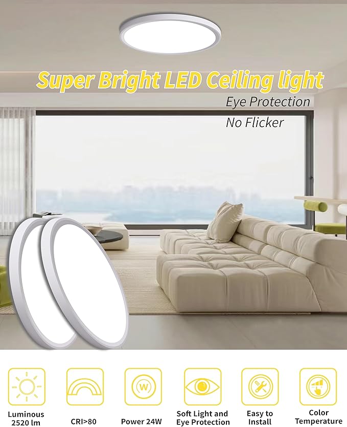 4pack 12 Inch Flush Mount Ceiling Light, 24w Led Ceiling Light, - Image 2