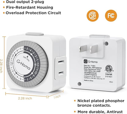 G-Homa Timers for Electrical Outlets, 24 Hour Indoor Plug-in Mechanical Timer - Image 4