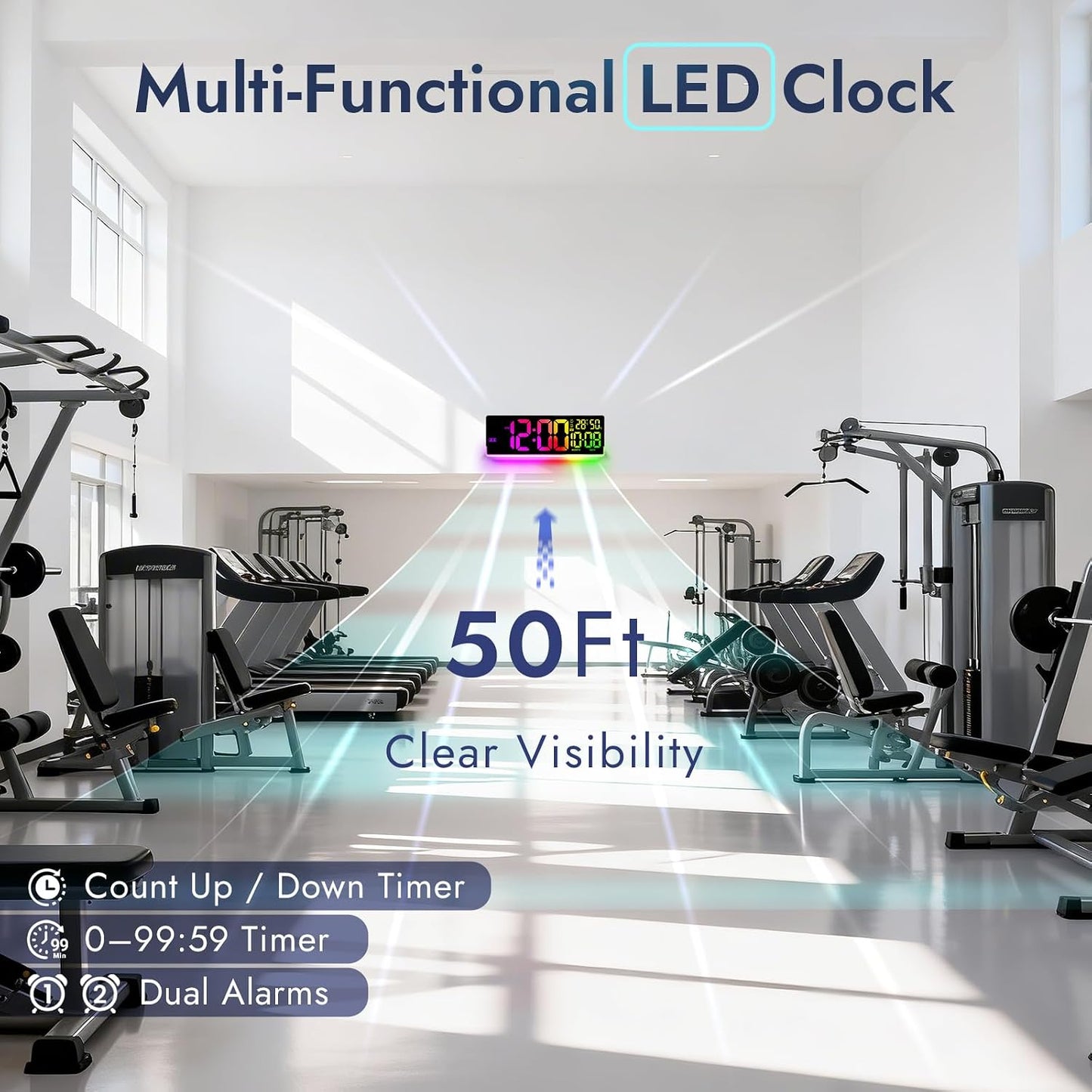 16.5" Large Digital Wall Clock for Classroom, Sync Screen RGB Backlight | 11 Screen Colors, 13 U-Shaped RGB Modes, Temp Humidity, Auto DST, Dual Alarm, Timer, Digital Clock for Gym Gaming Room