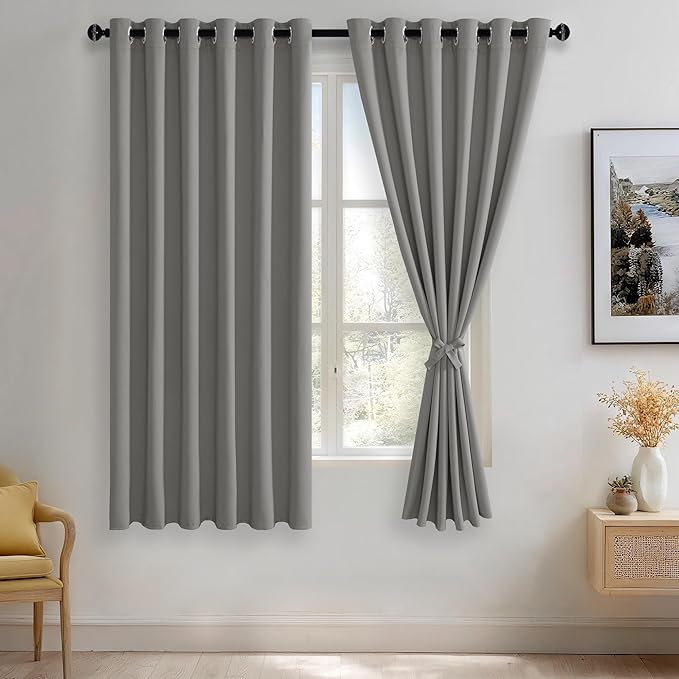 JIUZHEN Light Grey Blackout Curtains by JIUZHEN