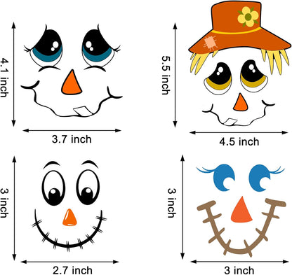 26 Pcs Fall Scarecrow Face Vinyl Decals Scarecrow Faces DIY Craft Vinyl Art Stickers, Scarecrow Wall Decals Stickers Halloween Fall Thanksgiving Christmas Glass Window Sticker