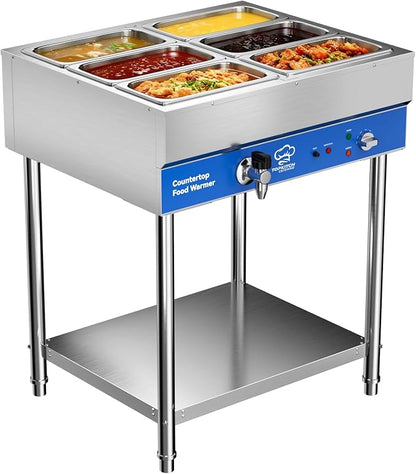 6-Pan Commercial Food Warmer, Electric Steam Table, 120V 1700W Stainless Steel by TOPKITCH