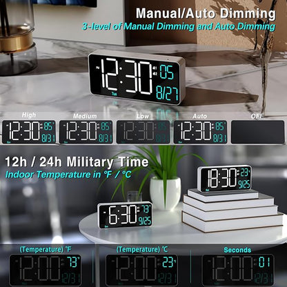 KOSUMOSU Digital Alarm Clock for Bedroom, 6.7in Small Digital Clock, Auto - Image 3