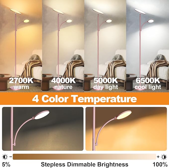 marctronic Pink Floor Lamps for Living Room, 44W/4500LM Super Bright 2 in 1 LED - Image 5