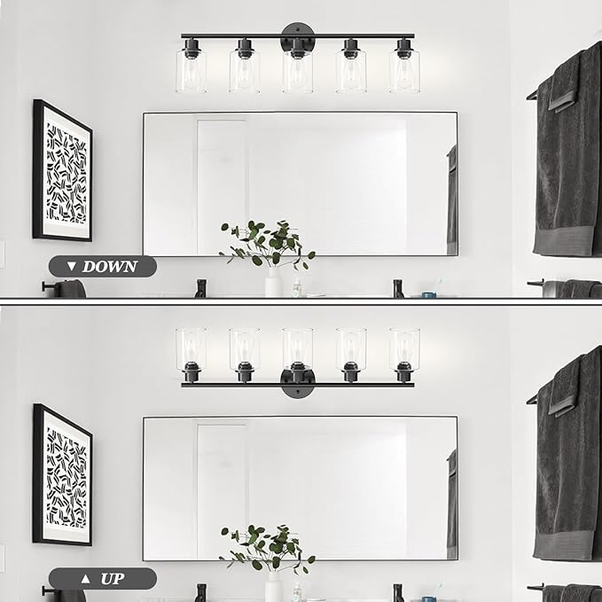 Guliaofo 5-Light Black Bathroom Vanity Lights, E26 Modern Bathroom Light - Image 5