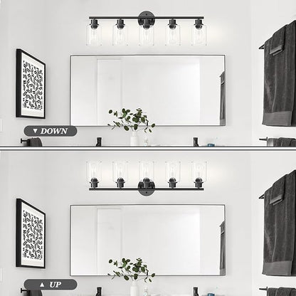 Guliaofo 5-Light Black Bathroom Vanity Lights, E26 Modern Bathroom Light - Image 5