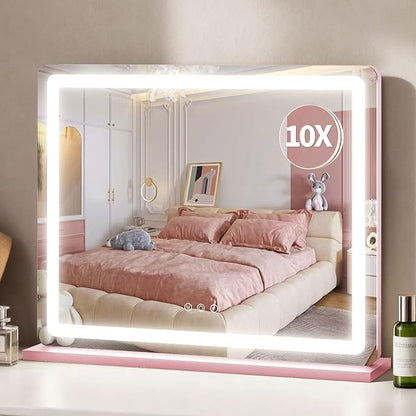 ROLOVE Pink Makeup Mirror with Lights, 23x18 Inch by ROLOVE