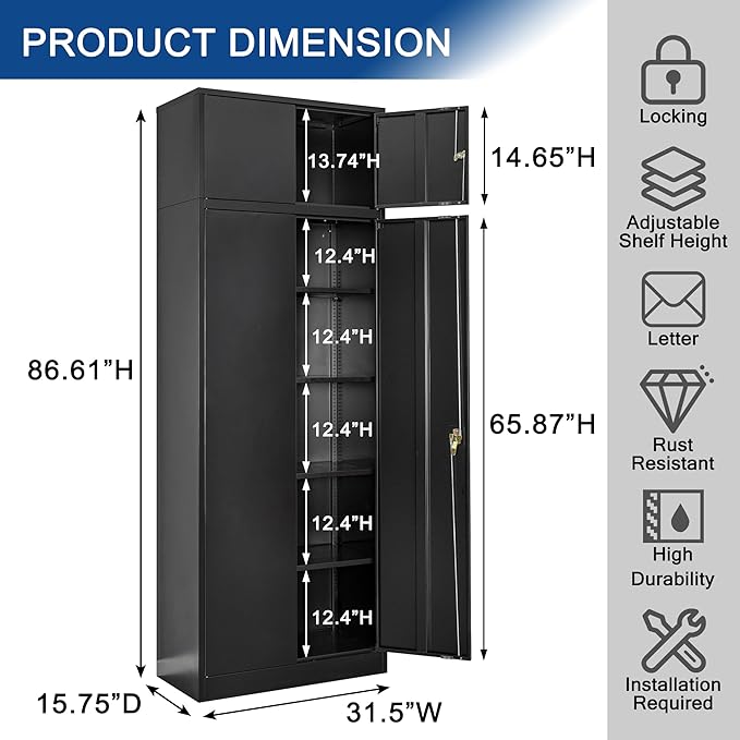 Storage Cabinet, 87 Inch Tall Metal Storage Cabinet - Image 3