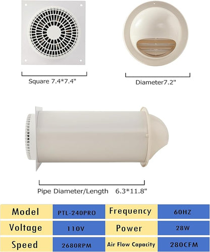 MEOZRI Through-the-Wall Ventilation Fan Exhaust Fan White Cover 6-inch Diameter - Image 2
