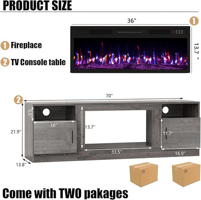 VITESSE TV Stand with 36" inch Electric Fireplace Up to 80" TVs, LED Light - Image 2